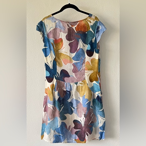 Linen Luv Blue Butterfly Art-To-Wear Linen Dress w/ Pockets Made in Italy Small - Picture 8 of 11